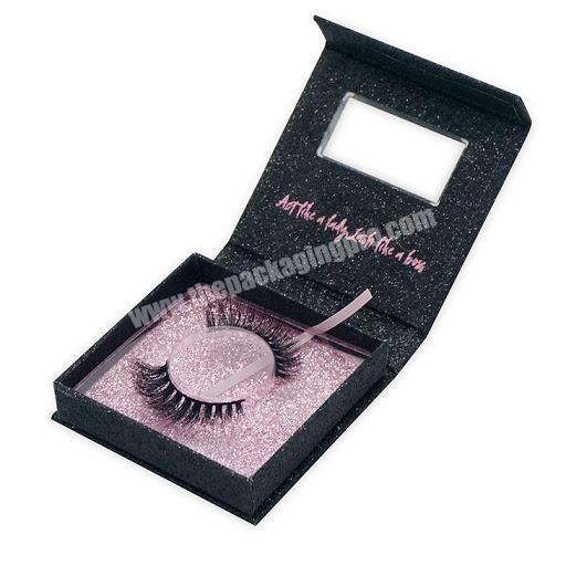 Custom Wholesale Private Label Glitter Shinny Black Square Magnetic False Eyelash Box Packaging