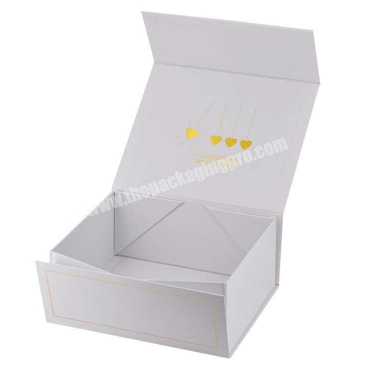 Custom Gold Stamping Logo Luxury Paper Cardboard Cosmetics Packaging White Foldable Magnetic Gift Box