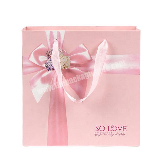 Eco Pink Paper Bags Bulk Recycling With Silk Ribbon Handles