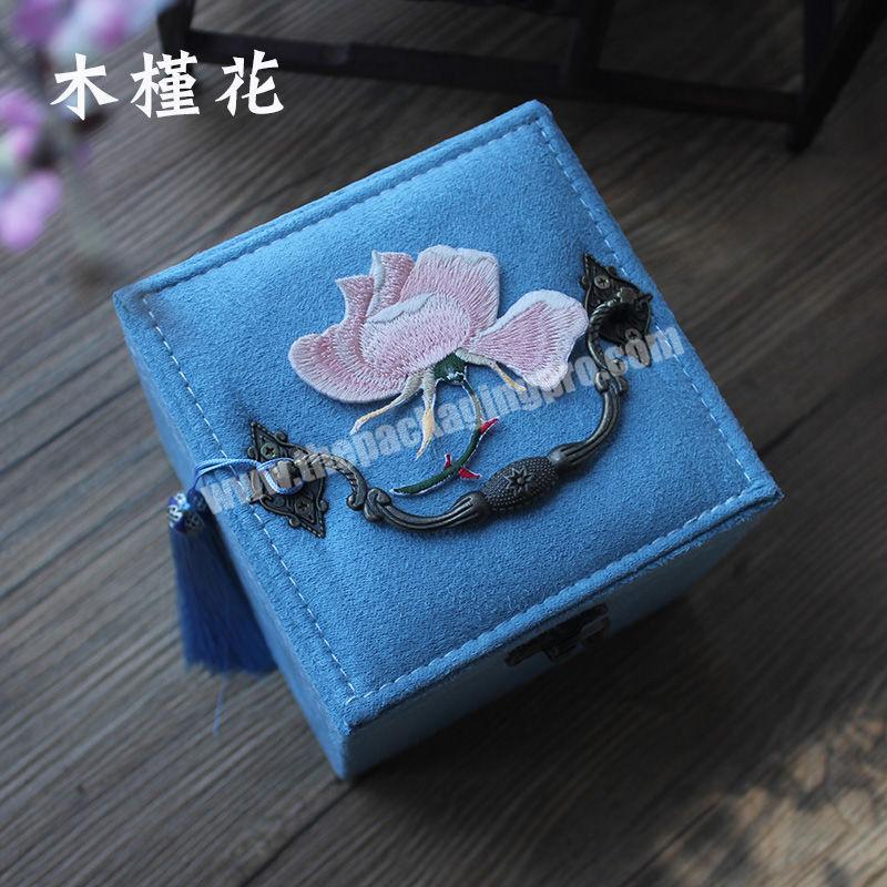Large Stock High Quality Velvet Jewelry Gift Box Single/Double Layer Divider Lid Flap Red/Blue/Pink Gift Box