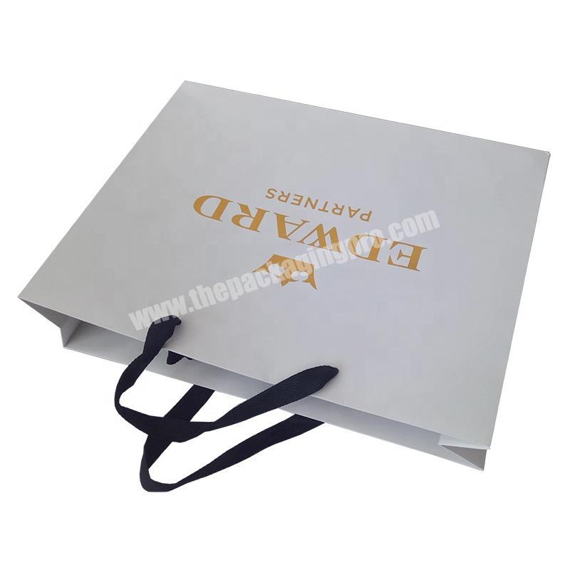 White Paper Gift Bags Custom Gold Stamping Logo Printing