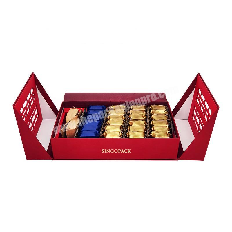Opens All Sides Gift Box Tea Unique Design Red Cardboard Packaging Boxes With Paper Bag