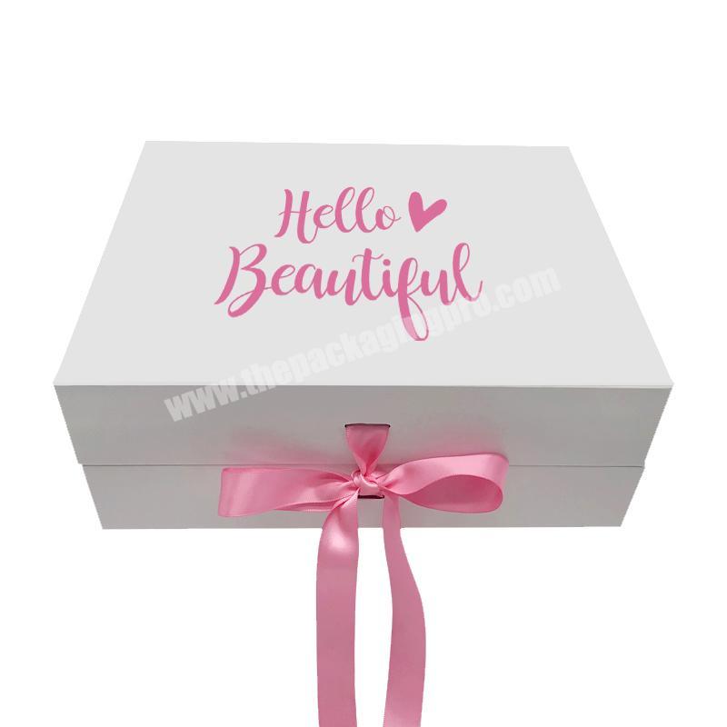 Cardboard Paper Packaging Custom Ribbon For Clothing Luxury Big Wedding Favor Skin Care White Magnetic Gift Box