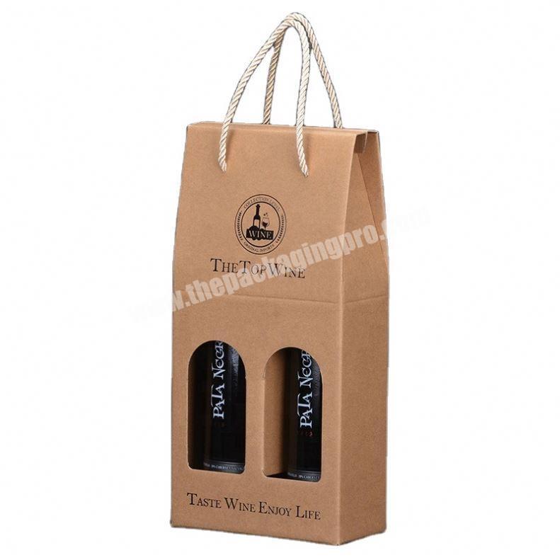 Hot style custom brown kraft wine bottle packaging paper boxes with various design