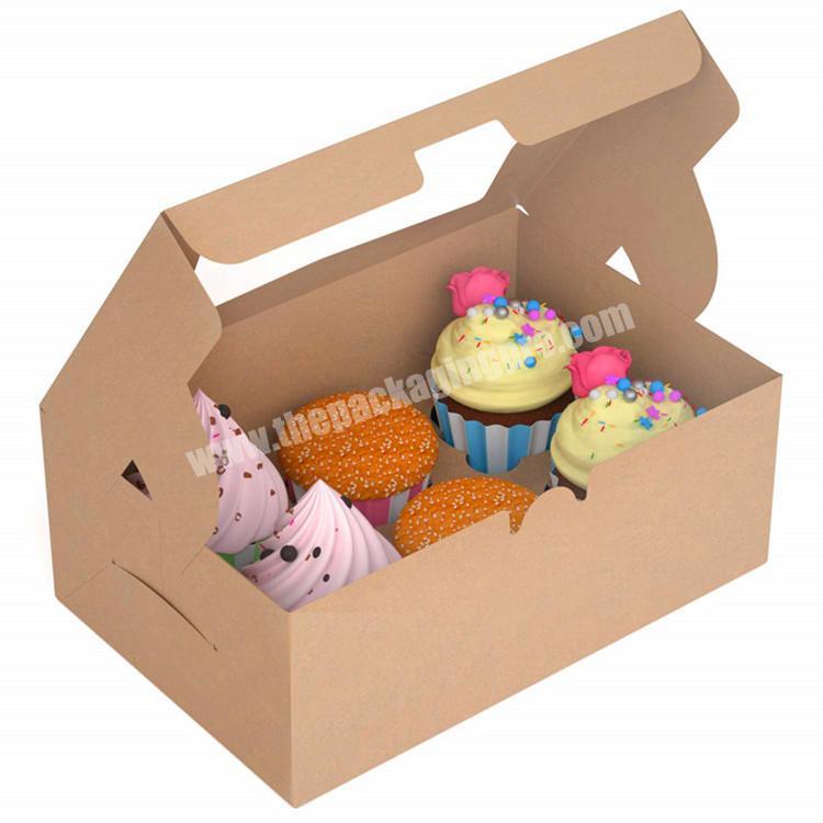 Custom Recycled Brown Kraft Paper Cardboard Cookie Packaging Box with Handle Cake Box