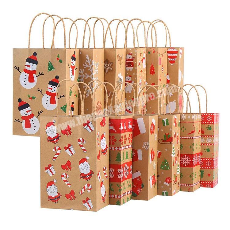 Wholesale Kraft Twist Handle Rope Merry Christmas Flat Merchandise Paper Bag