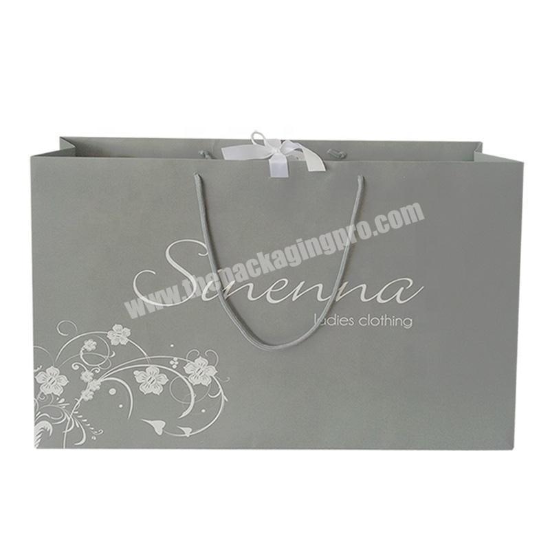 Paper Store Bags Gray Bulk Large Women Garment Packaging Bag With Handle