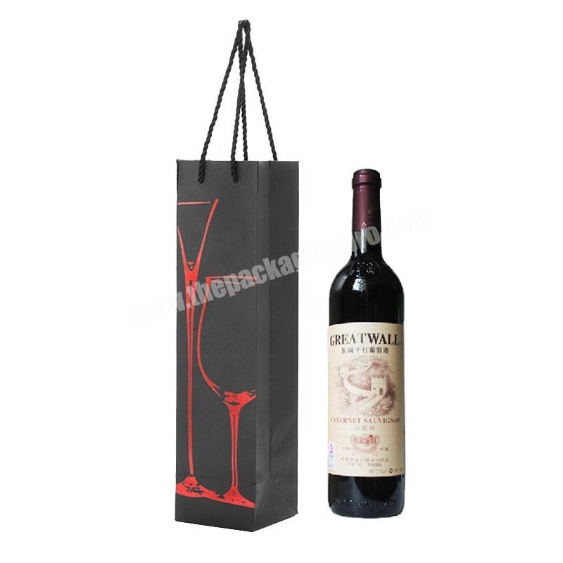 Black Craft Wine Bottle Paper Bag Custom With Handle China Manufacturers