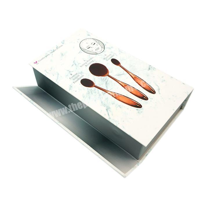 Custom Makeuop Brush 3pcs Book Box With Clear PVC Window Magnetic Closure Cardboard Paper Box For Makeup Brush