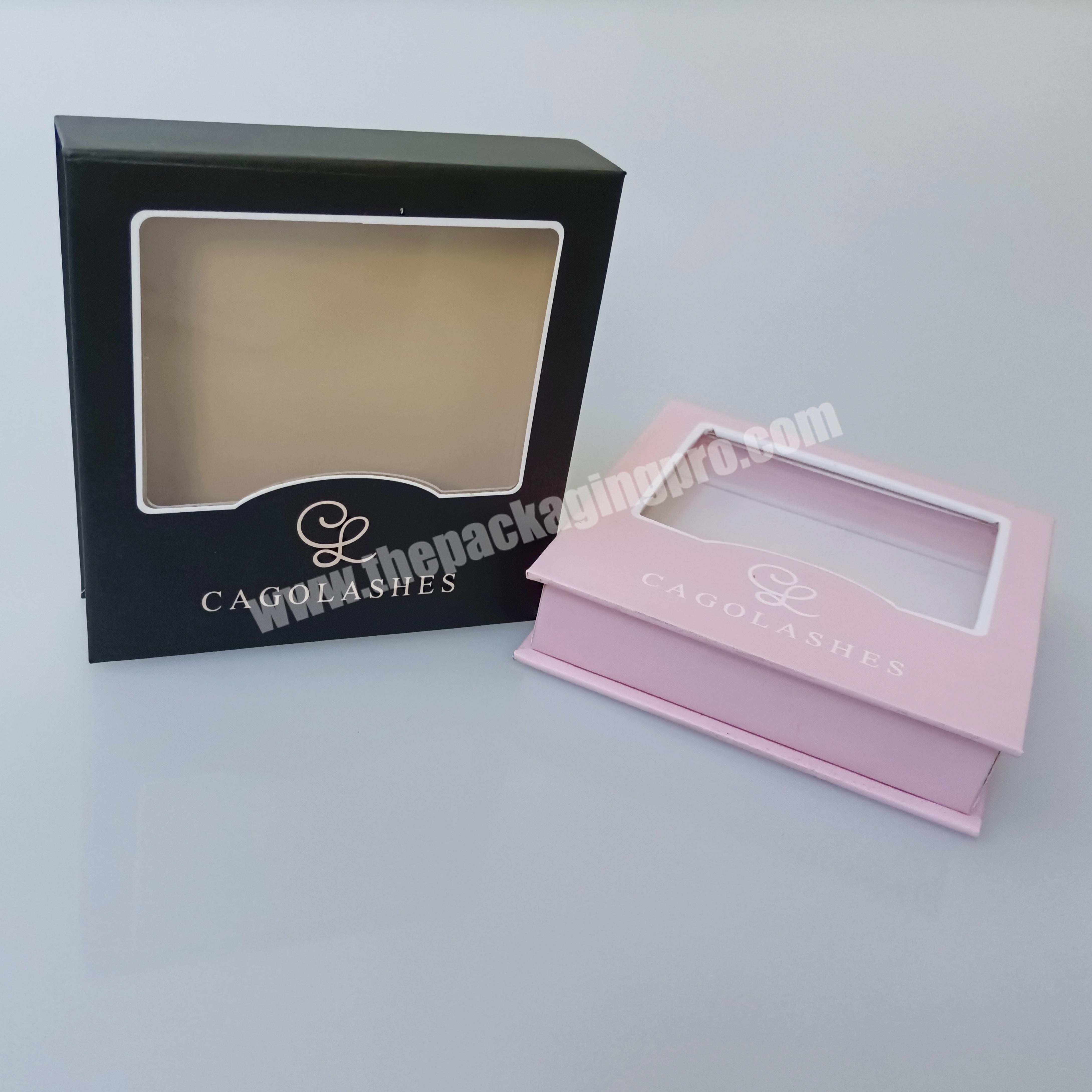 Wholesale Eyelash Vendor Private Logo Black Cardboard Eyelashes Packaging Box with Clear PET Window