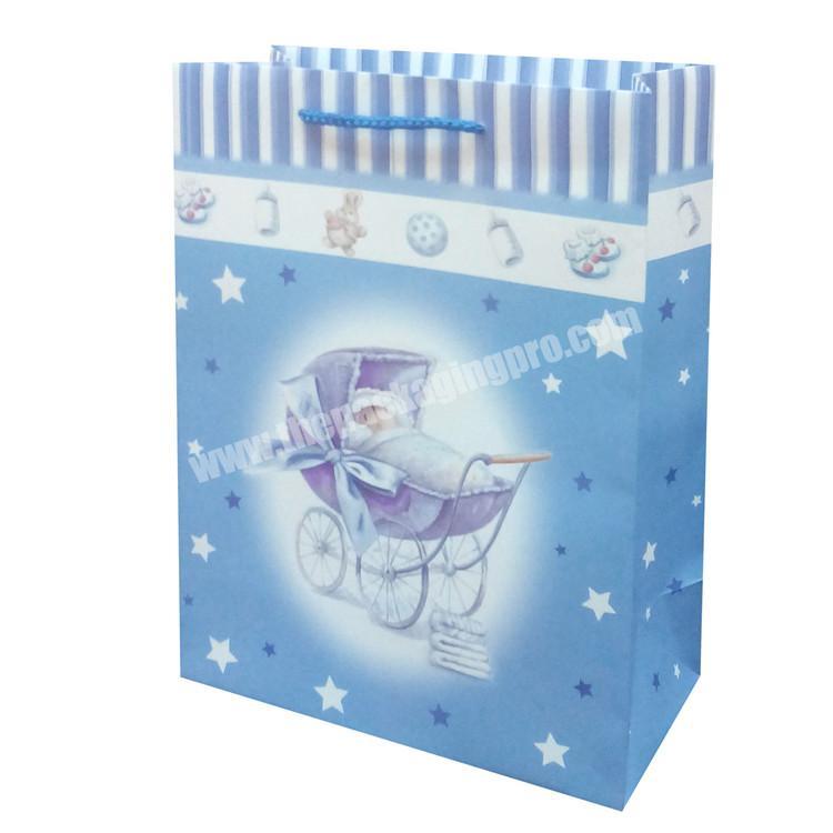 Wholesale Printed Your Own Logo Blue Gift Shopping Paper Bag With Rope Handles
