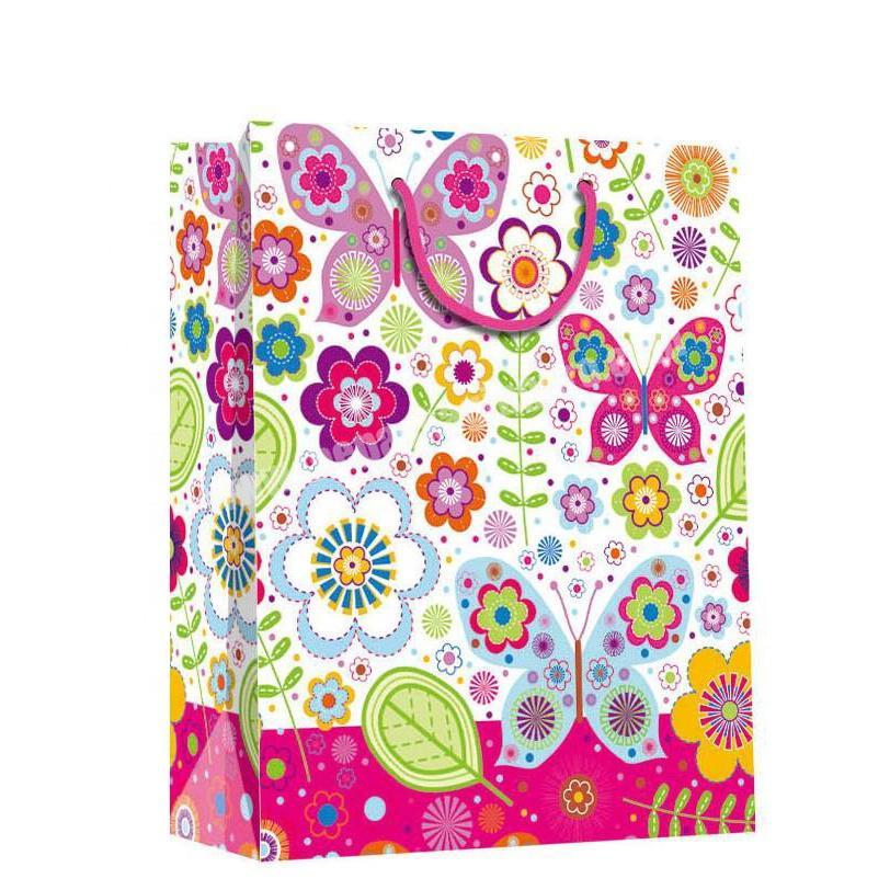 Custom Colorful Flower Printed Eco-friendly Foldable Cute Animal Paper Gift Bags With Handles