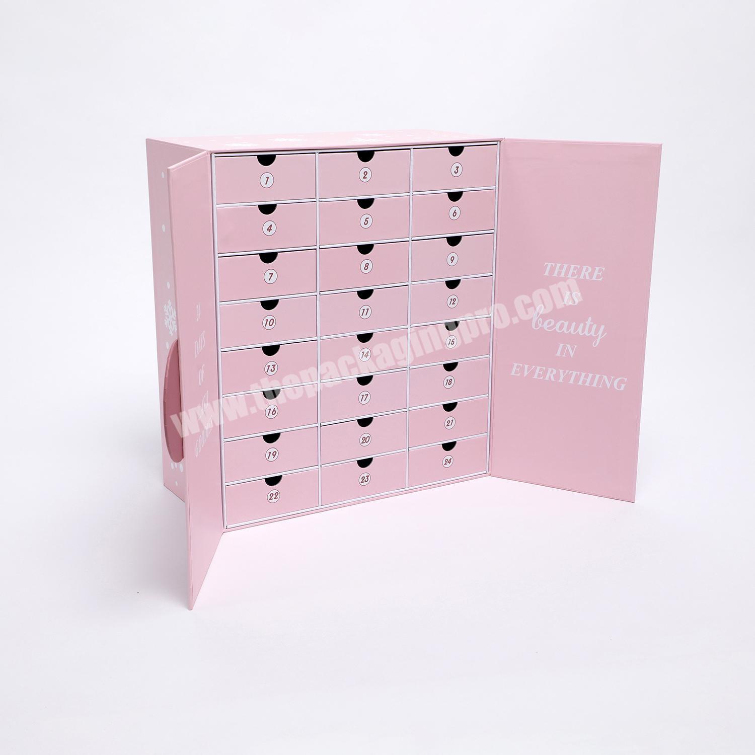 Custom Premium Beauty Advent Calendar Rigid Paperboard Empty Eyelash Packaging Calendar Box with Drawers
