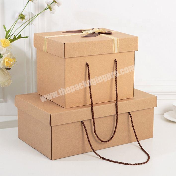 Eco Custom Made Kraft Gift Boxes Top Lid Gift Box with Ribbon