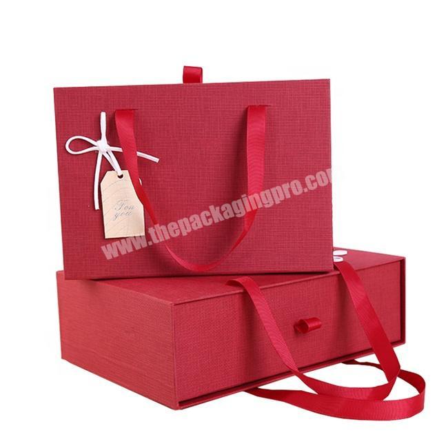 Customized Red Side Open Drawer Box Gift Cardboard Boxes For Packaging With Handles