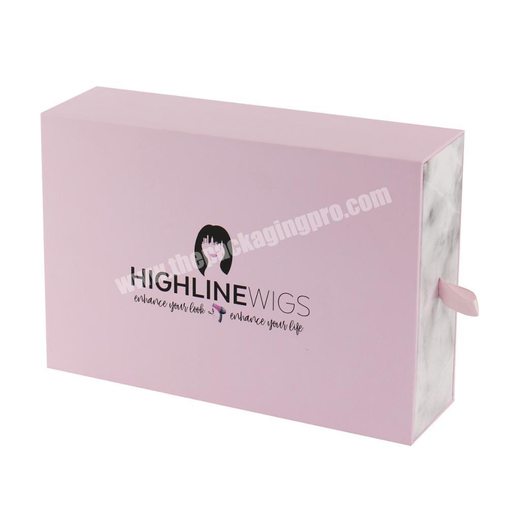 Silver Dapple Pink Wholesale Custom Logo Premium Luxury Cardboard Paper Gift Wig Hair Extension Drawer Box For Hair Packaging