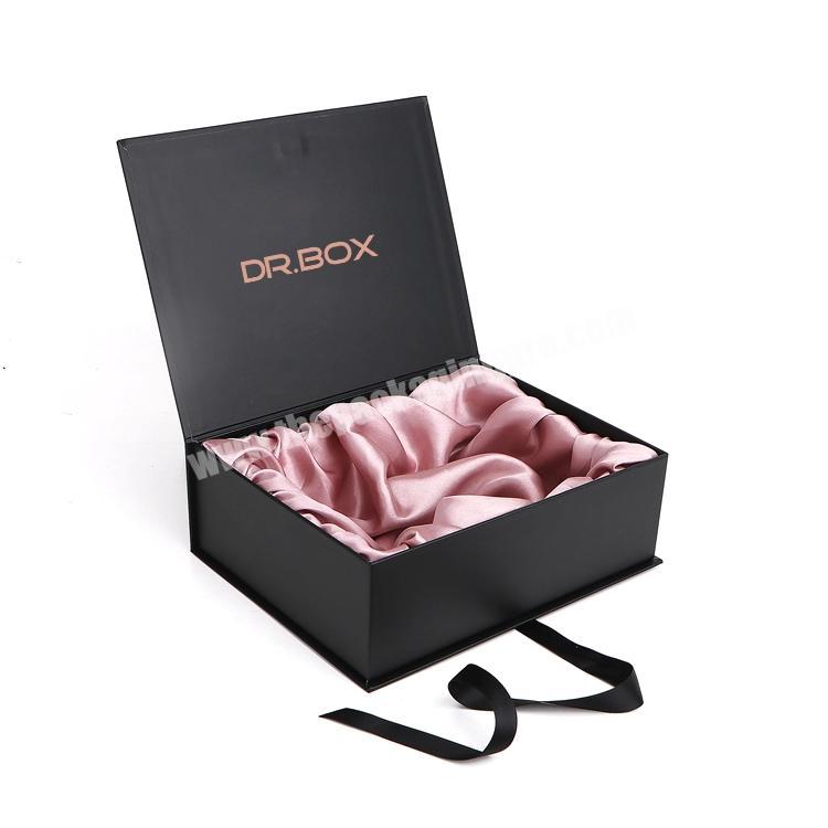 Luxury Custom Rigid Cardboard Black Magnetic Folding Gift Box with Rose Gold Foiled/Stamped Logo