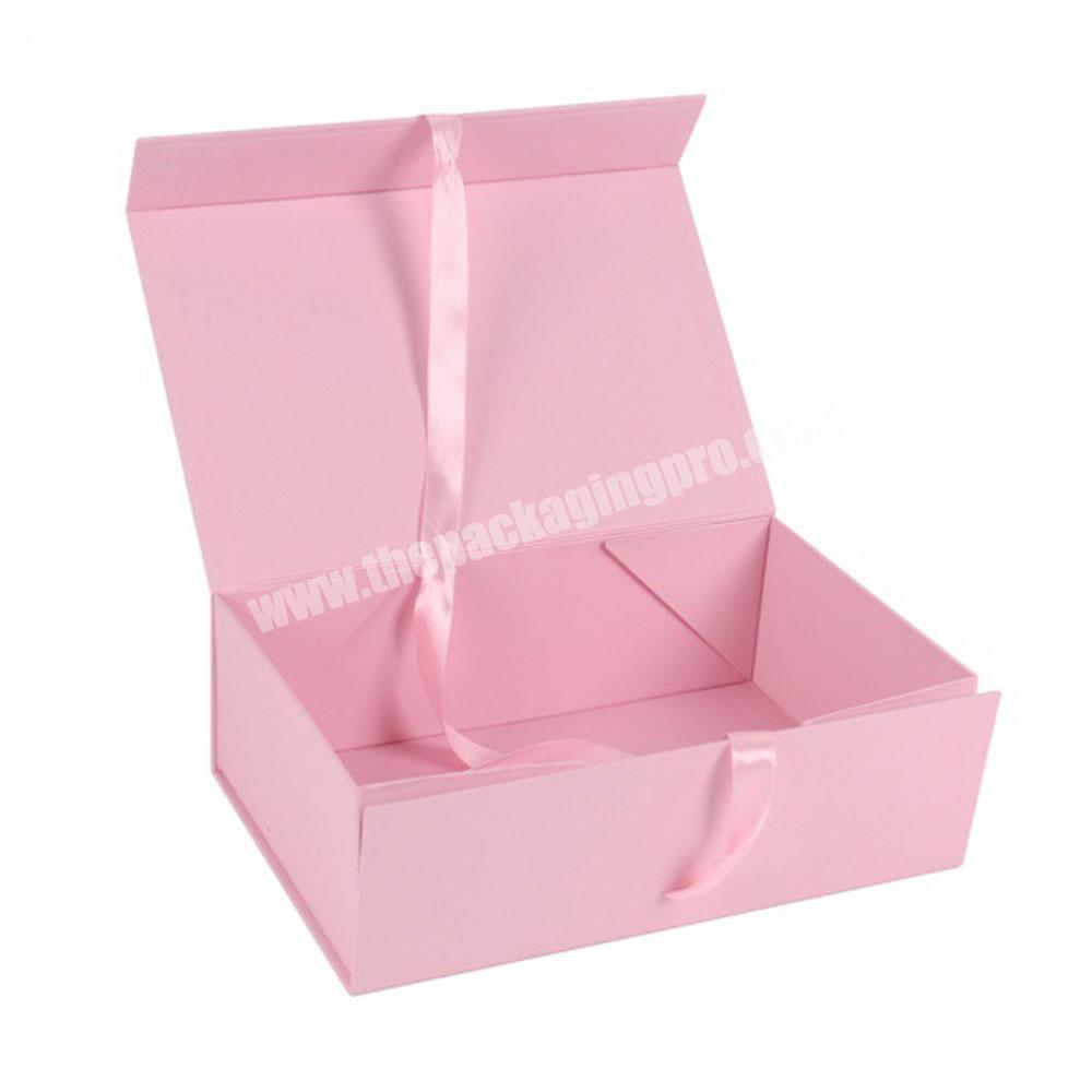Custom Logo Luxury Full Color Printed Cardboard Packaging Pink Magnetic Folding Gift Box With Ribbon Closure Wholesale