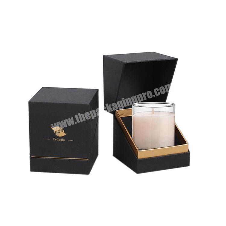 Custom Luxury Black Candle Gift Packaging Boxes High Quality Black Cardboard Gold Stamping Gift Boxes For Candle Aromatherapy