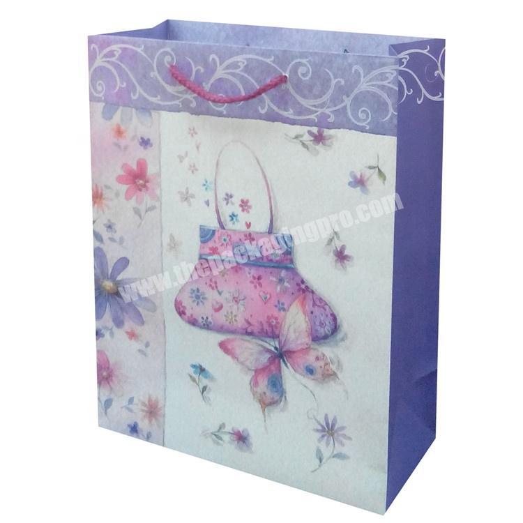Wholesale Foldable Reusable Eco-friendly Cute Print Kraft Paper Bags With Rope Handles