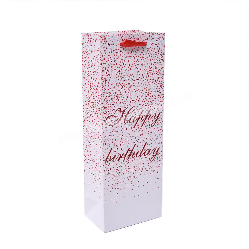 Factory Luxury Square Pattern Single Wine Bottle Paper Gift Bag with silver stamping
