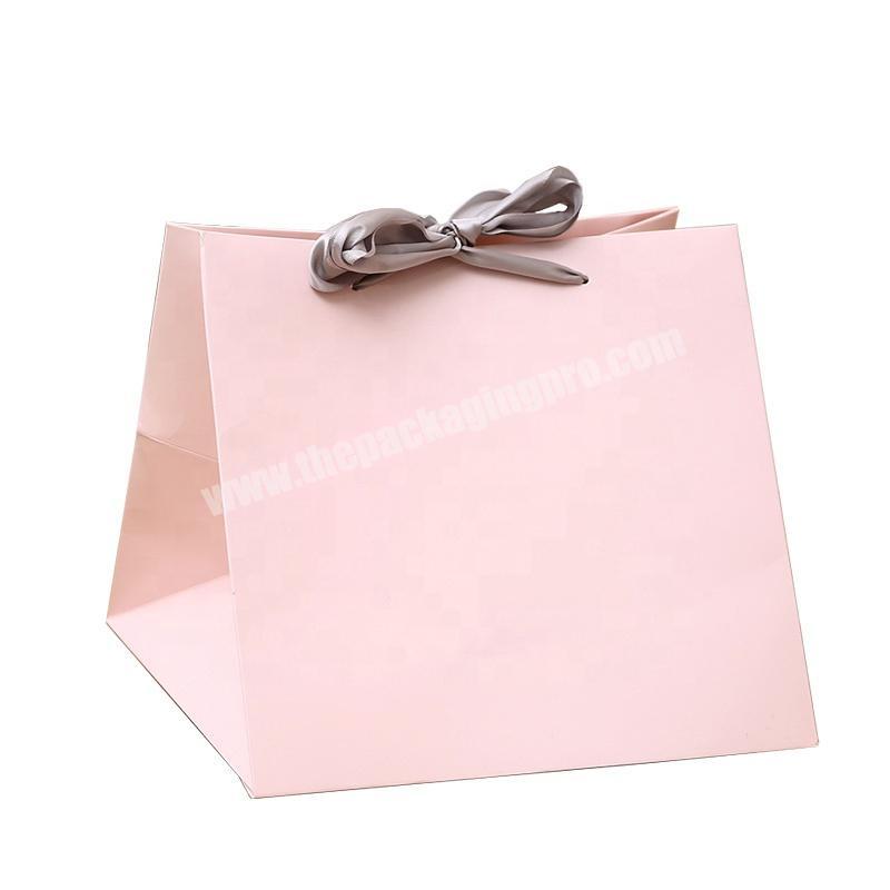 Customised Large Square Paper Bags Pink Printed Company Logo