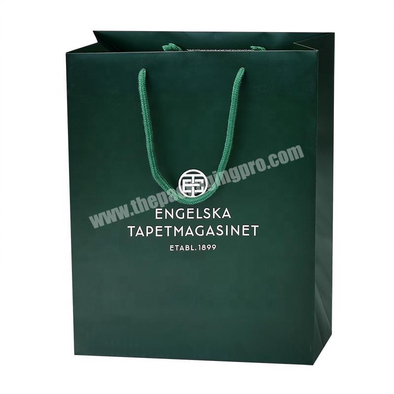 Green Paper Bag For Gift Packaging Custom Print Shopping Bags Handle Bulk