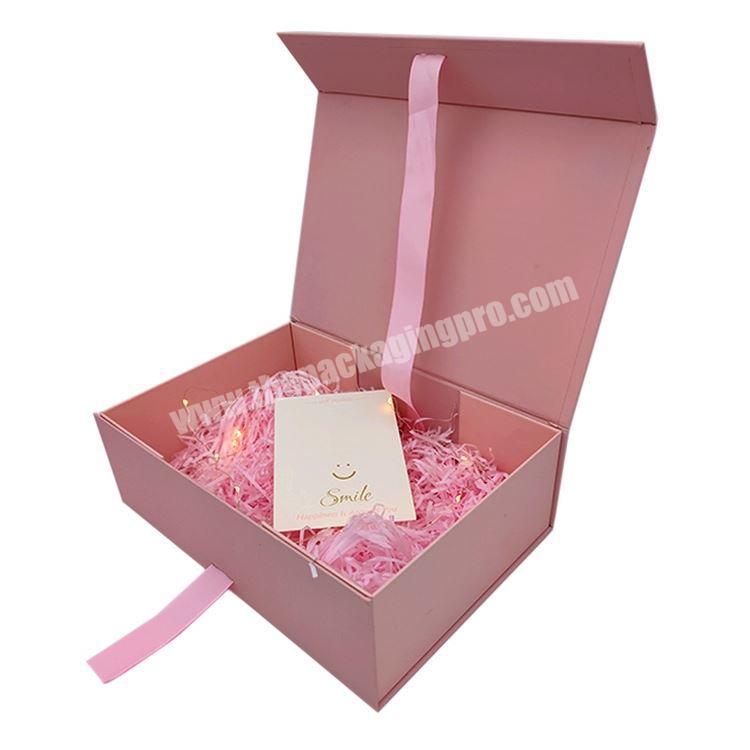 Tc Custom Wholesale Paper Foldable Luxury Boxes Packaging With Lid Wedding Board Recycled Carton Pink Ribbon Magnetic Gift Box