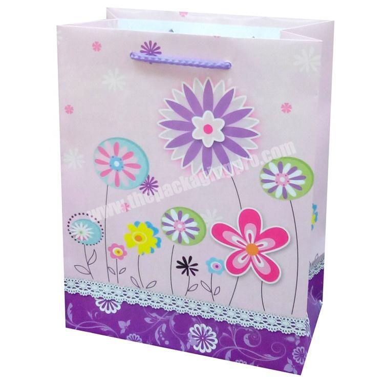 Wholesale Eco-friendly Printing Cartoon Flower Packaging Paper Bag With Rope Handle