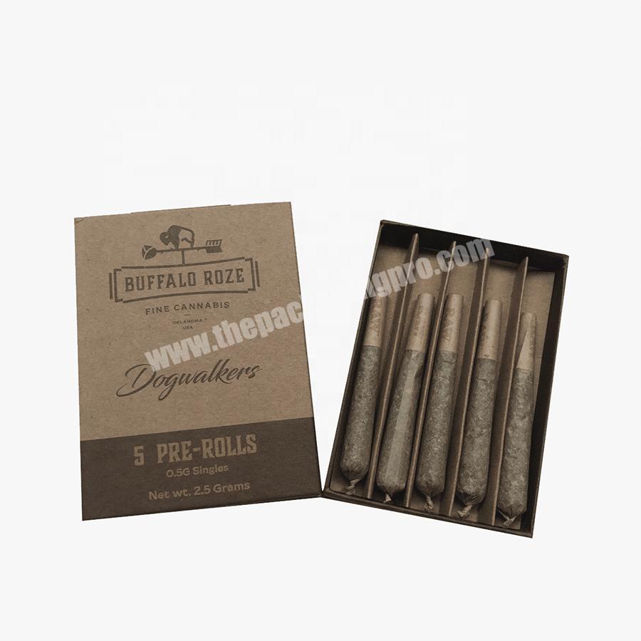 Custom Printed Natural Brown Kraft Paper Packaging 5 Premium Pre-rolls Cigarette Packaging Box