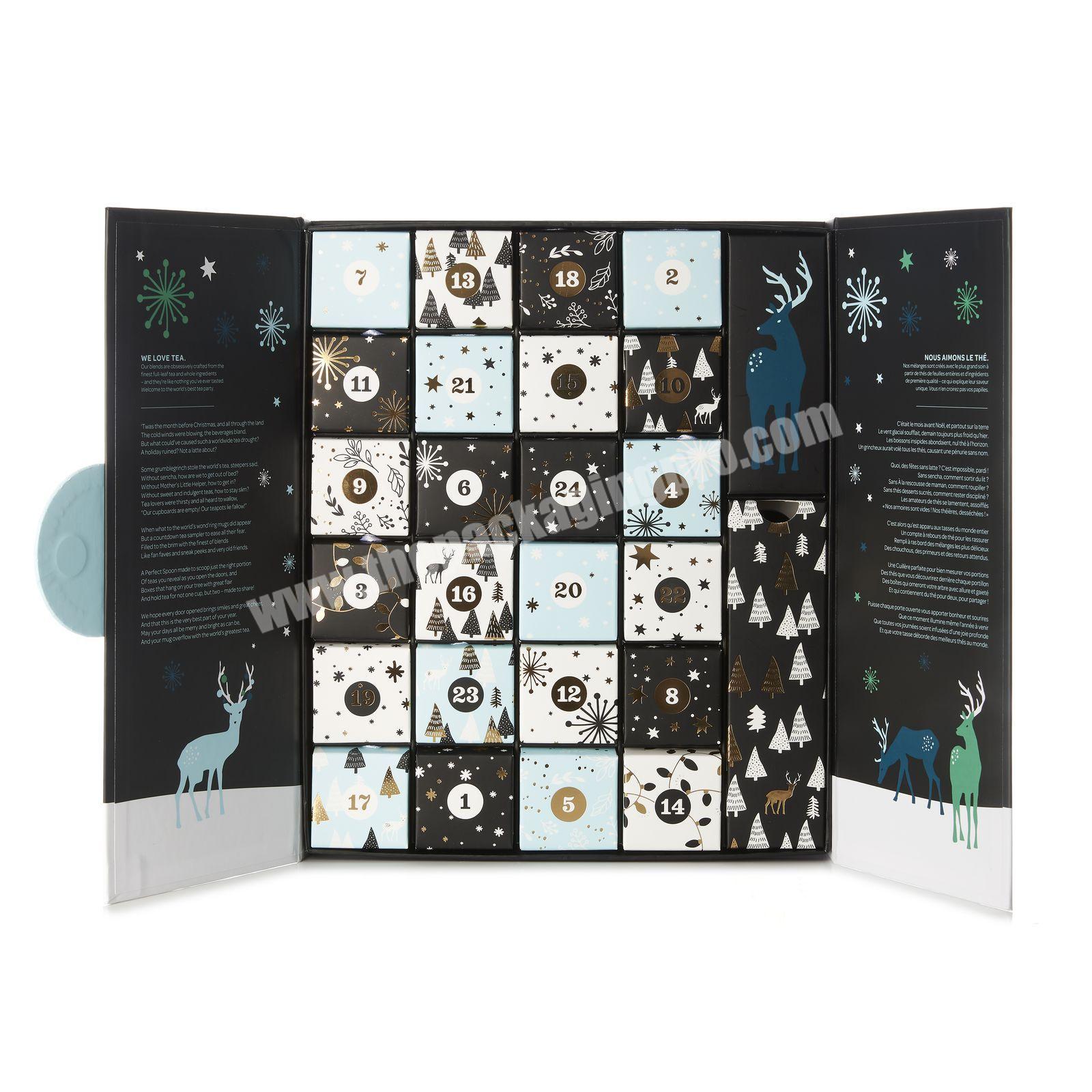 Custom High Quality Rigid Paperboard Drawer Calendar Box 2021 Beauty Christmas Advent Calendar with Two Doors