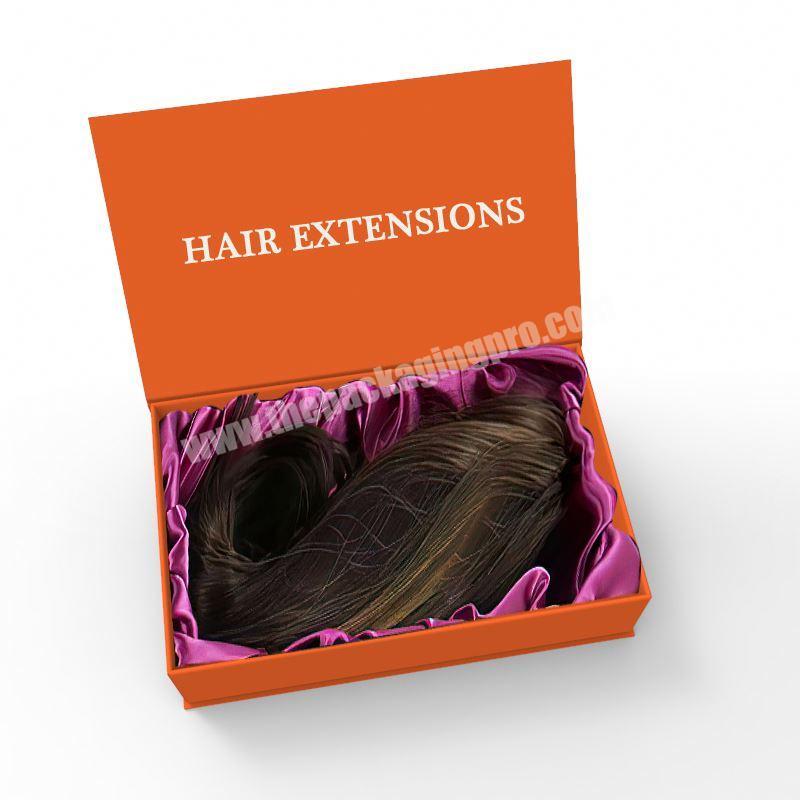 Magnetic folding orange gift recycled paper box packaging for hair extension