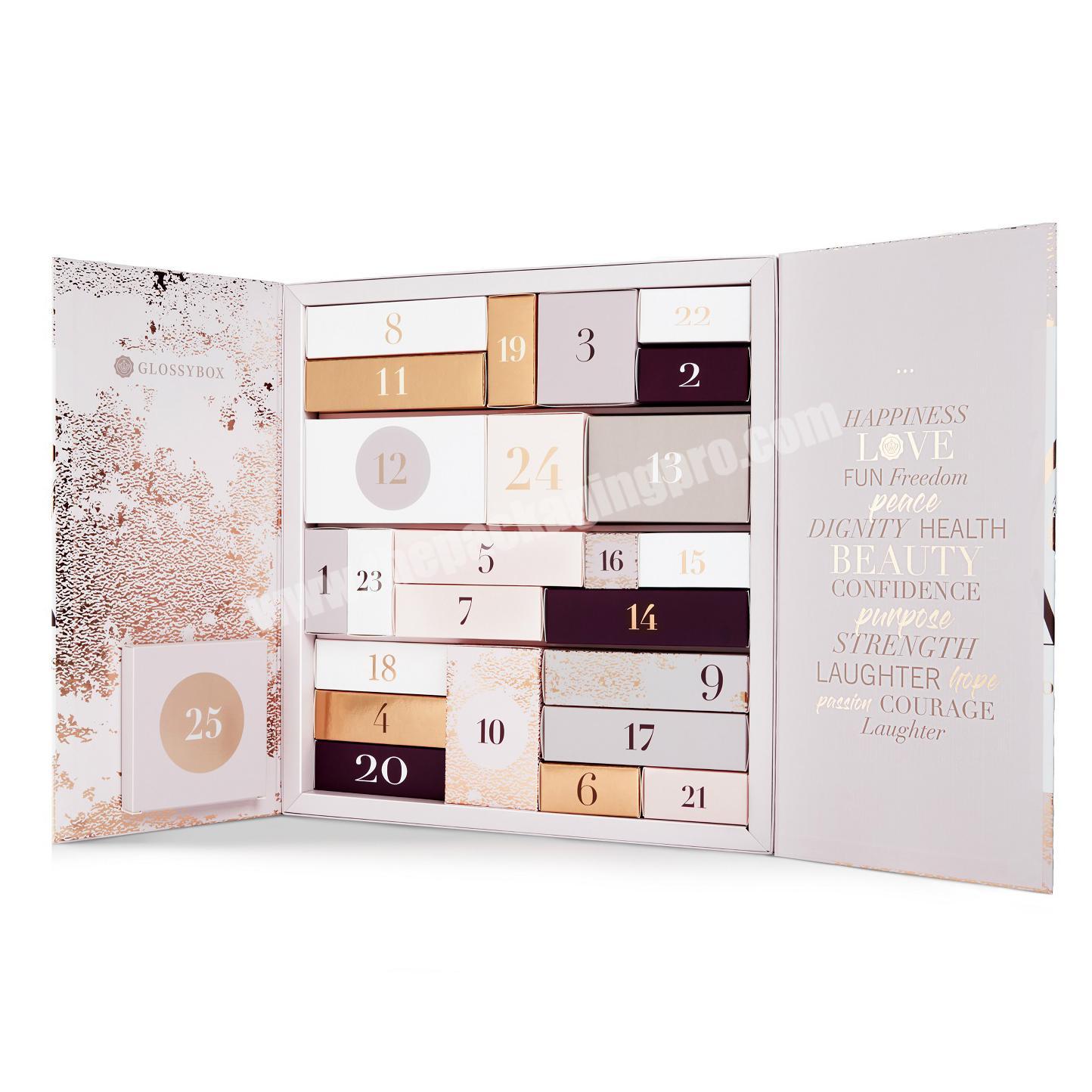 Custom Luxury Rigid Cardboard Cosmetics Beauty Packaging Christmas Advent Calendar Box for Girls
