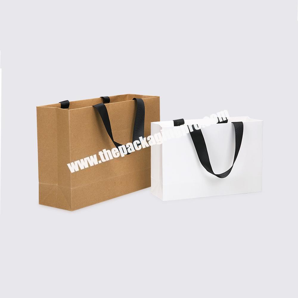 High quality custom logo printed packaging paper bags with ribbon handle for clothes