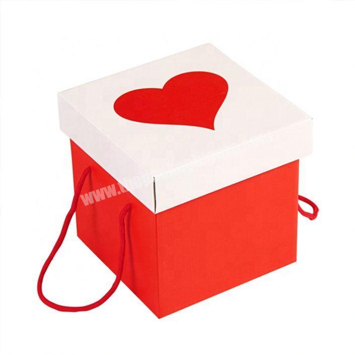 Custom Red Packaging Box Top And Bottom Lid Gift Paper Packing Box with Ribbon