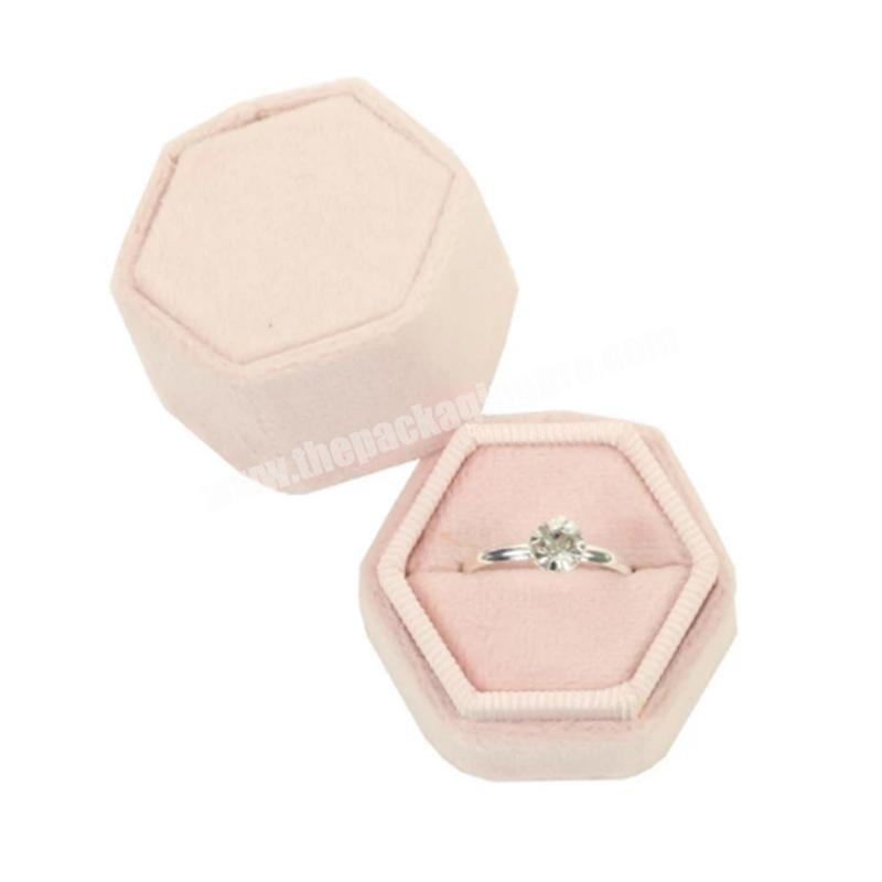 Hot sale portable octagon velvet surprise engagement ring box for ladies