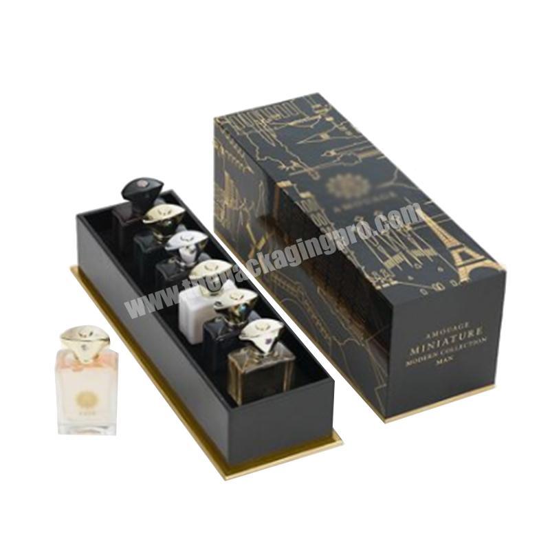 Luxury cardboard paper 6 pieces 50 mls  perfume bottles sample box with custom foam inlay