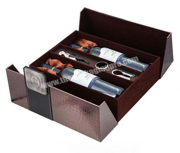 Luxury wholesale red wine leather paper packaging boxes leather wine box