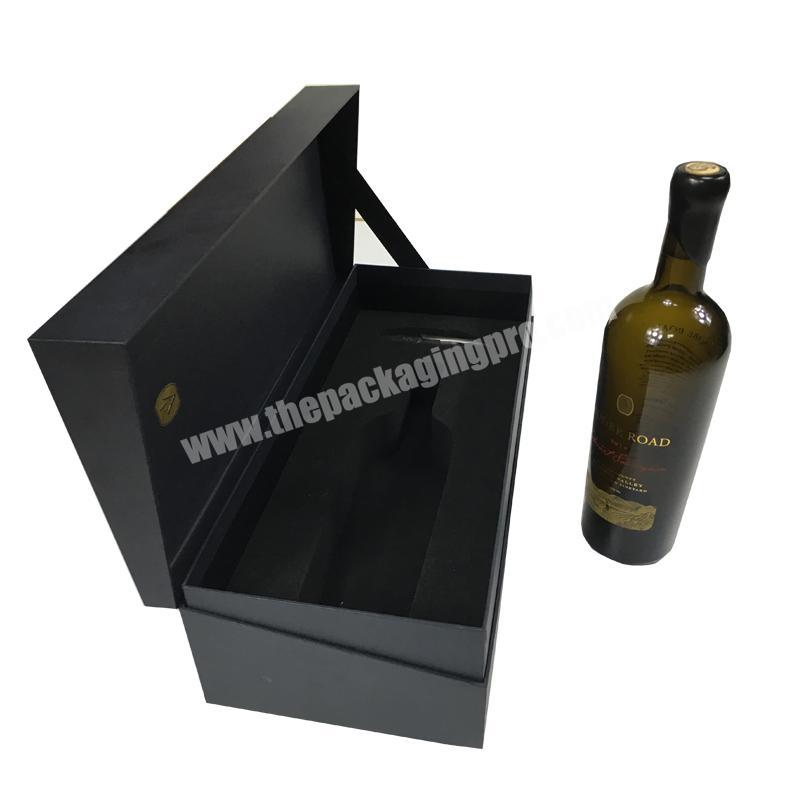 Custom black single wine packaging paper gift box,whisky shipping box with logo gold embossing