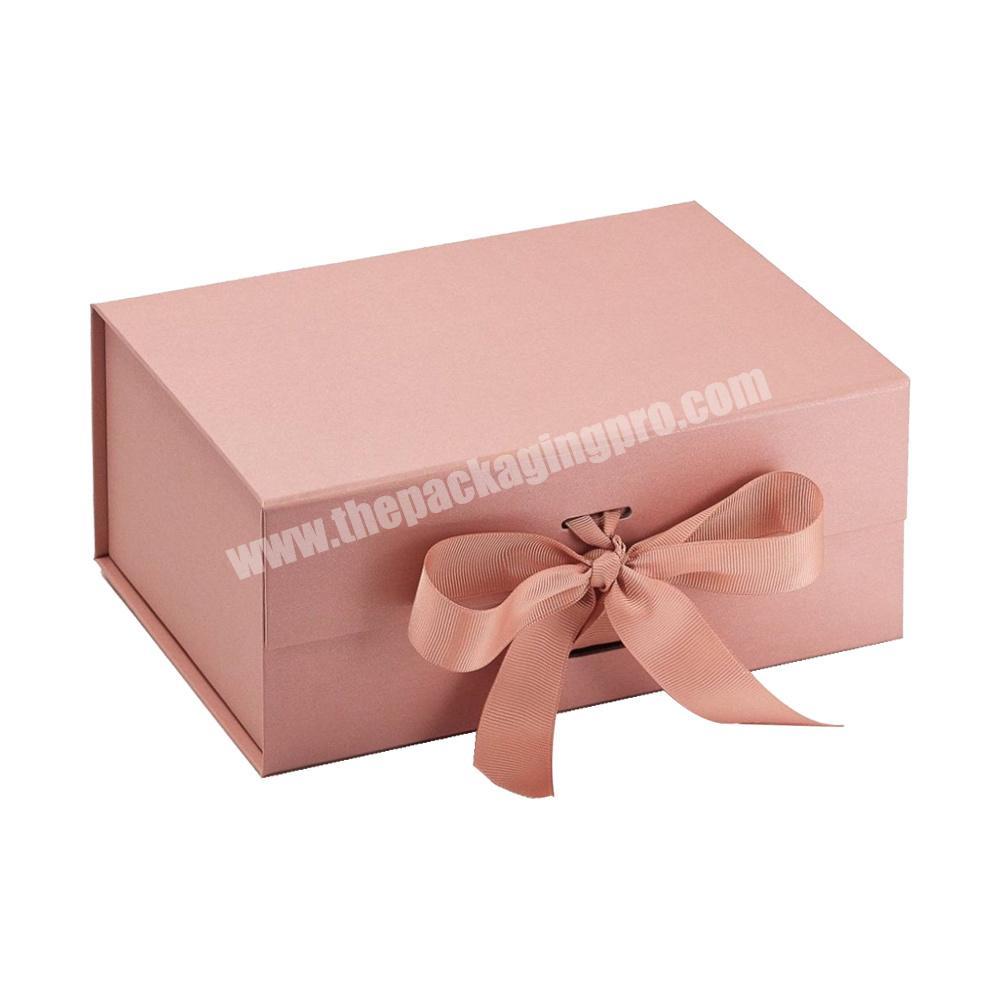 Custom logo pink magnetic gift box with ribbon