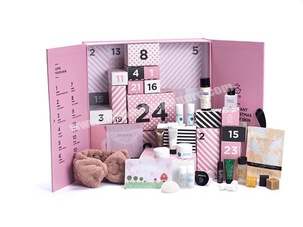 Wholesale Custom 24 Day Beauty Cosmetic/Skincare Cardboard Advent Calendar Gift Box with drawer