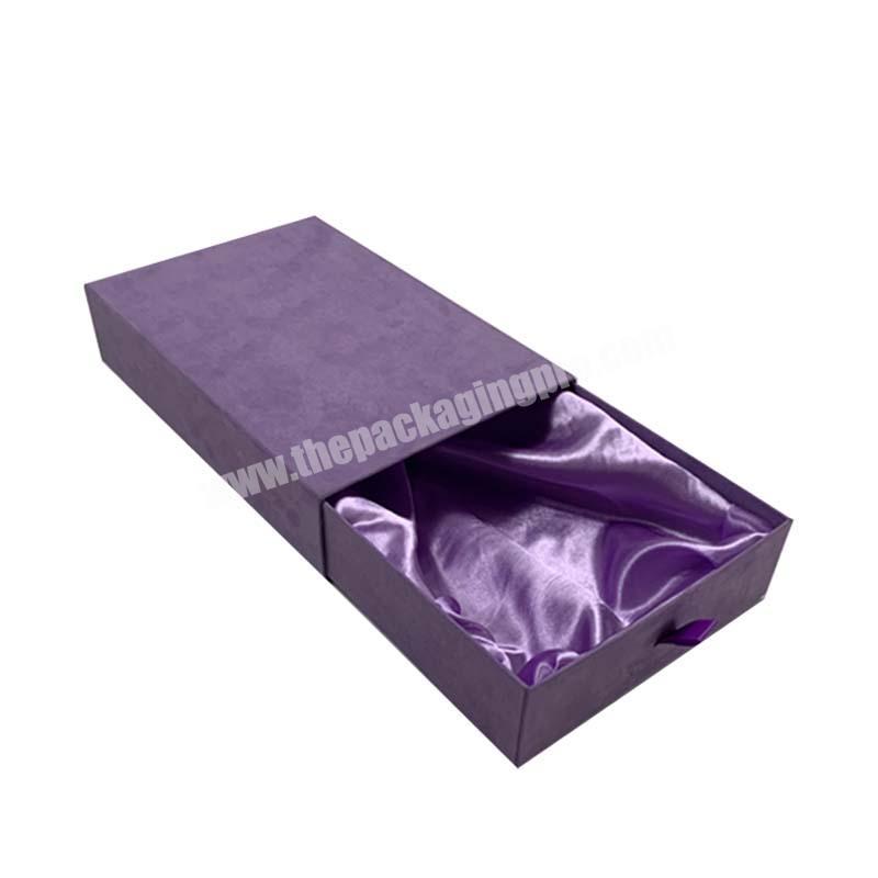 Personalized custom logo purple velvet drawer shaped gift box for hair extension bundle packaging