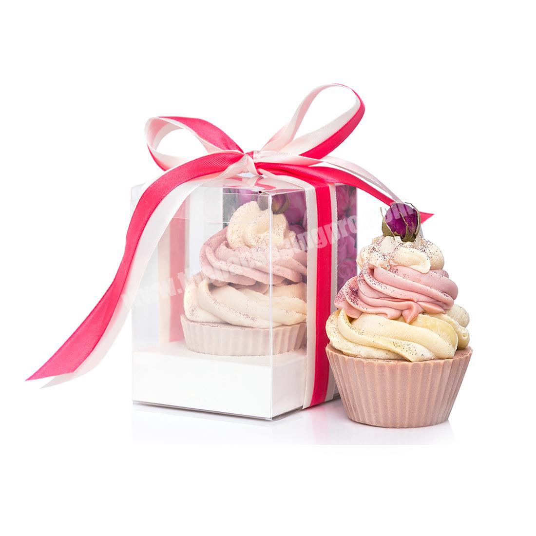 Custom logo cupcake boxes transparent cake box with ribbon