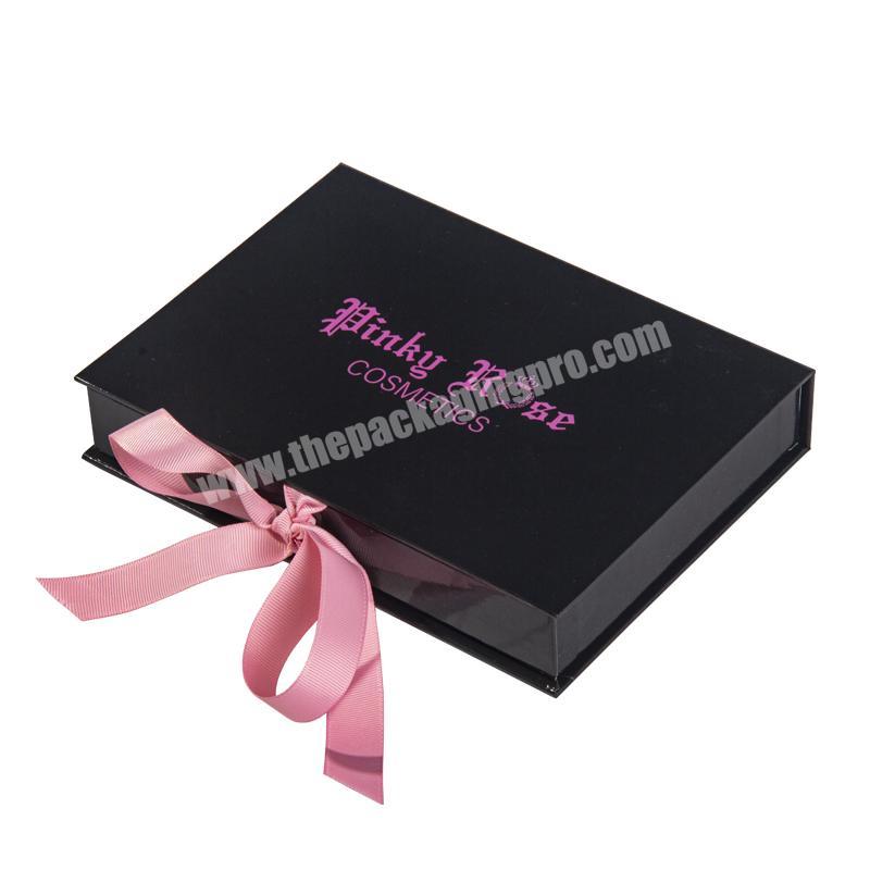 Custom Luxury Black Paper Collapsible Book Style Logo Pink Printed Rigid Cardboard Closure Flap Gift Magnetic Box Packaging