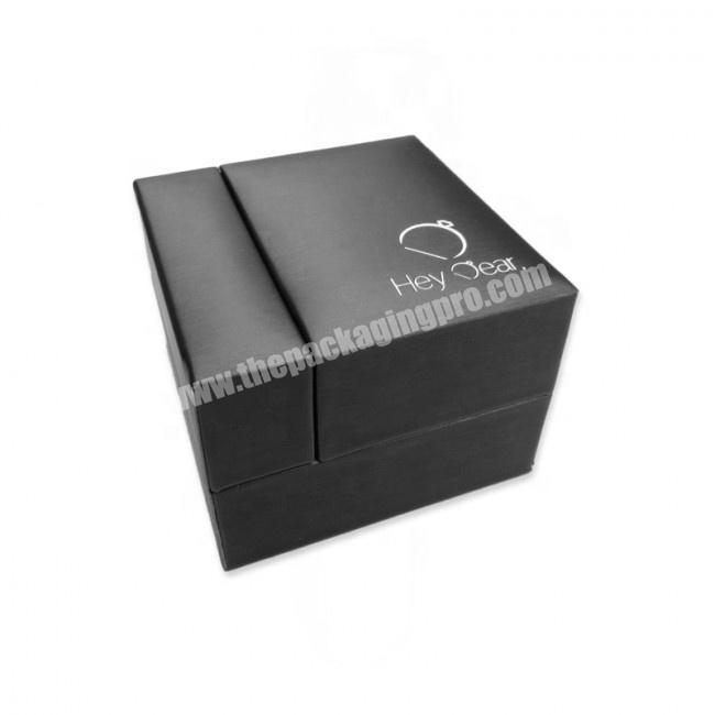 Black Small Leatherette Jewelry Gift Boxes For Ring With White Logo