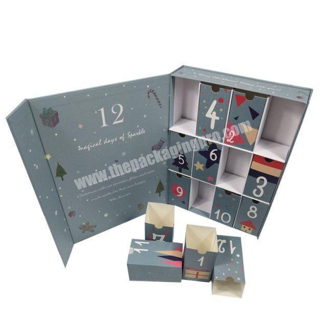 10 drawers advent Christmas calendar paper box with plastic palletizing gift box