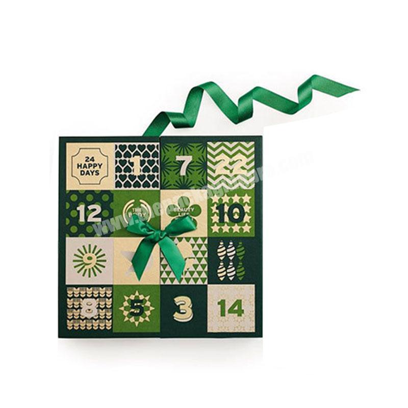 Custom beauty cardboard advent calendar packaging box with two doors open