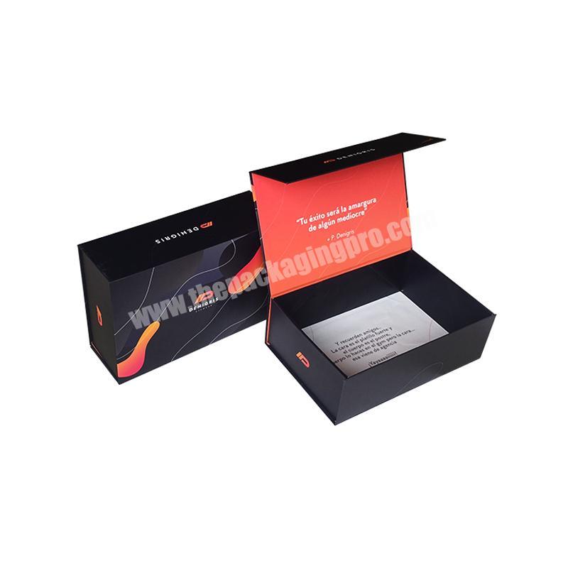 Folding Template Magnet Packaging Rigid Cardboard Foldable Paper Black Color Custom Book Magnetic Closure Gift Ribbon Box