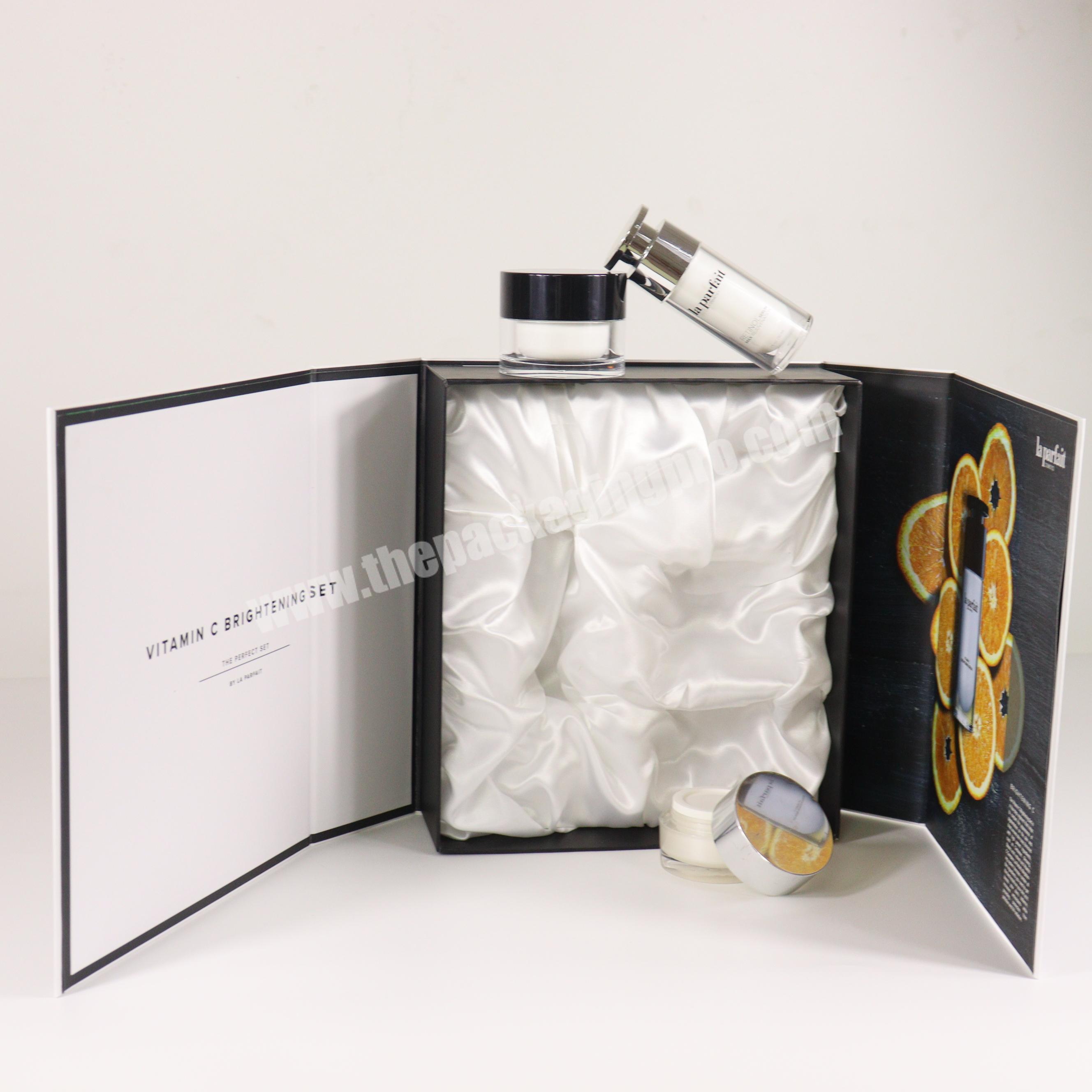 Exquisite cosmetic storage box unique skin care set packaging box with satin inner card