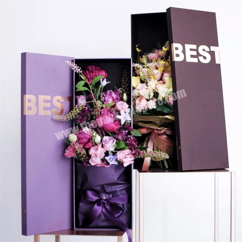 High Quality Corrugated Brown Matte Chocolate Wholesale Preserve Fresh Bouquet Rose Box Fancy Flower Boxes